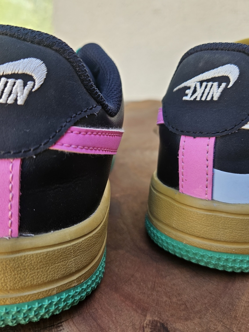 (MWOB) Nike Kids Air Force 1 Low — Black/Light Blue with Teal Laces 3Y - Picture 4 of 15
